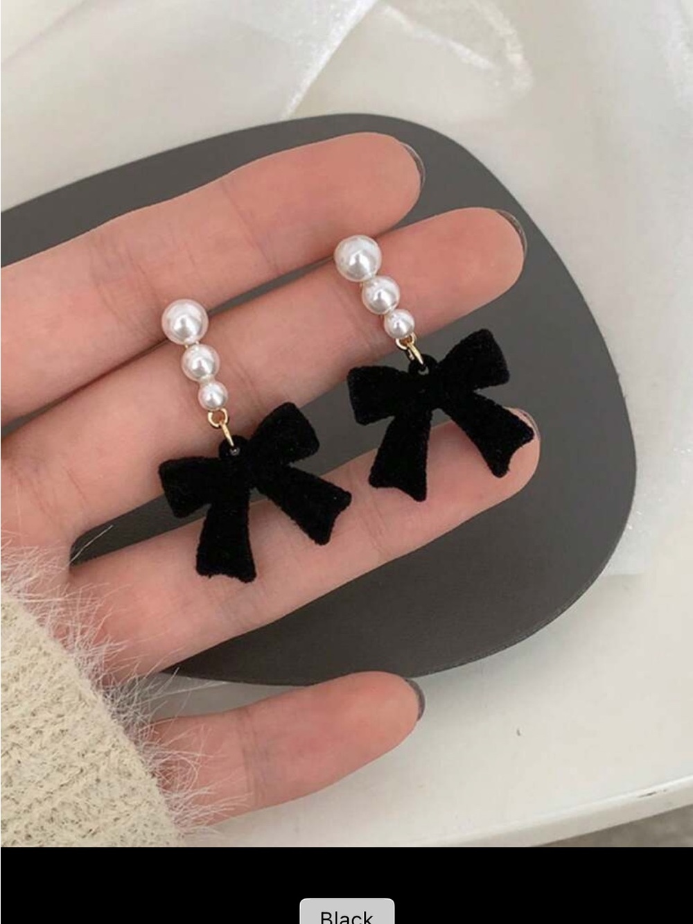 Pearl Drop Earrings with Black Velvet Bow